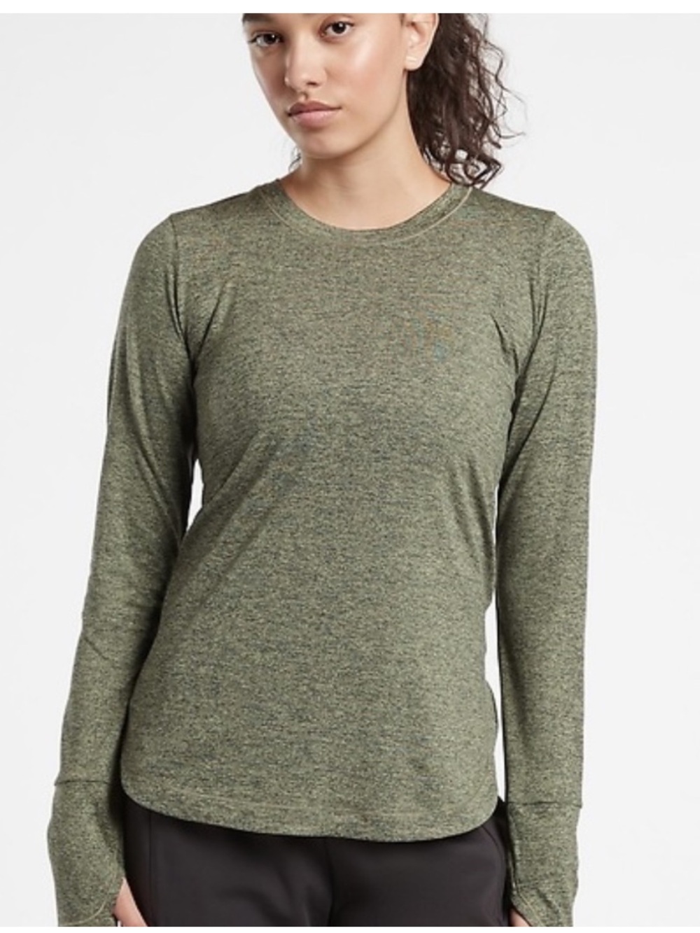 Athleta Uptempo Long Sleeve Top w/ Thumbholes Heather Green Size Small